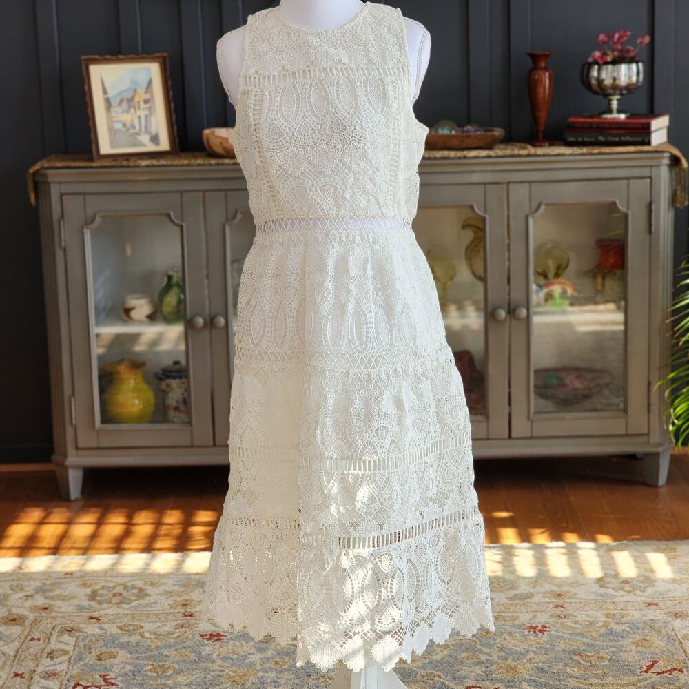 J.O.A. White Lace Midi Dress Boho Revival Cottagecore Medium